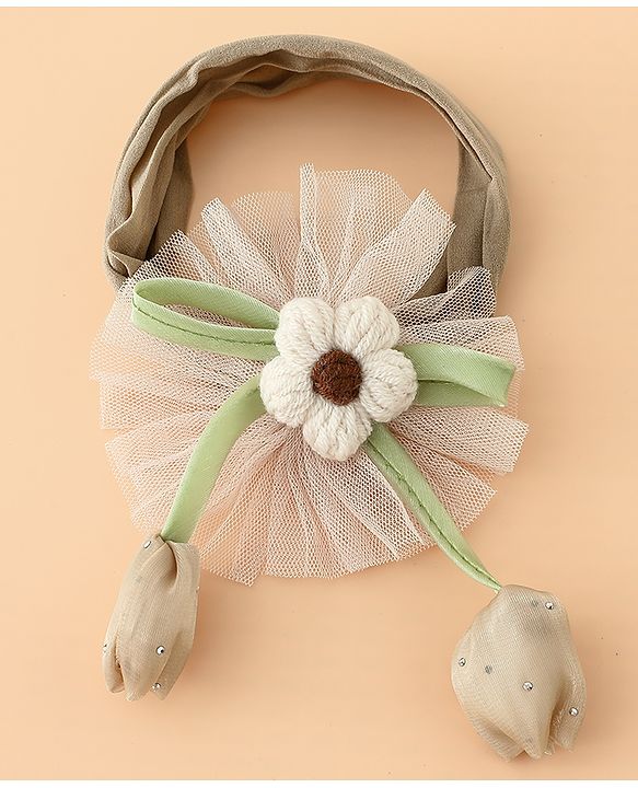 Babyhug Free Size Baby Headbands With Floral & Bow Applique - Light Brown
