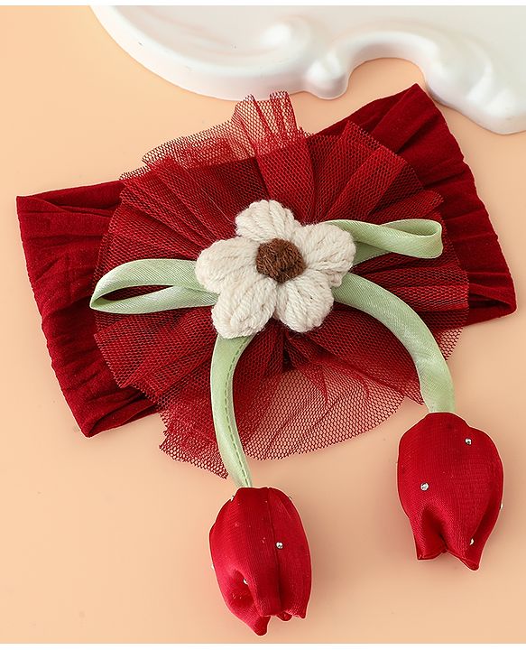 Babyhug Free Size Baby Headbands With Floral & Bow Applique - Light Brown