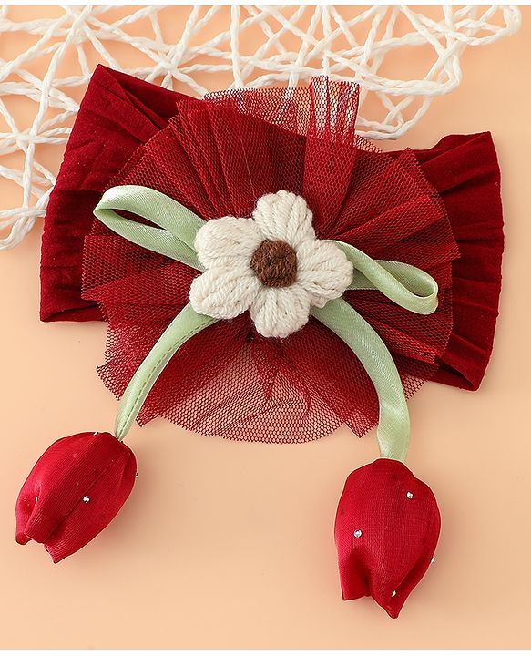 Babyhug Free Size Baby Headbands With Floral & Bow Applique - Light Brown