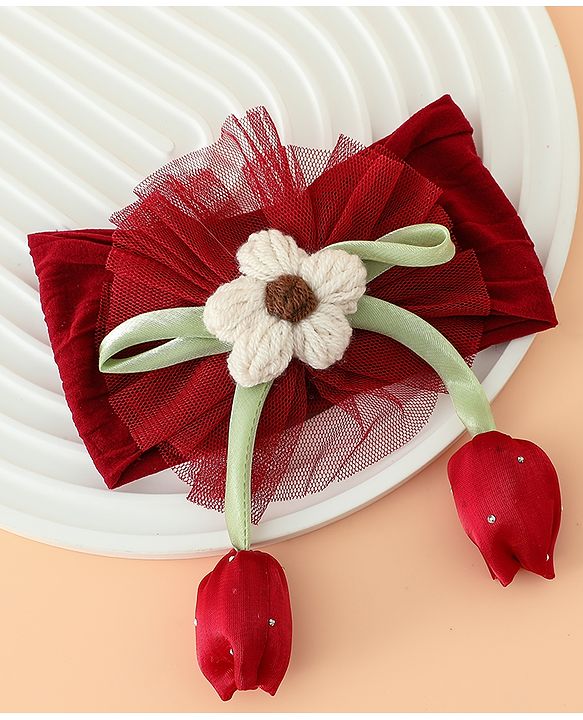 Babyhug Free Size Baby Headbands With Floral & Bow Applique - Light Brown