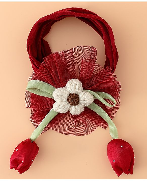 Babyhug Free Size Baby Headbands With Floral & Bow Applique - Light Brown