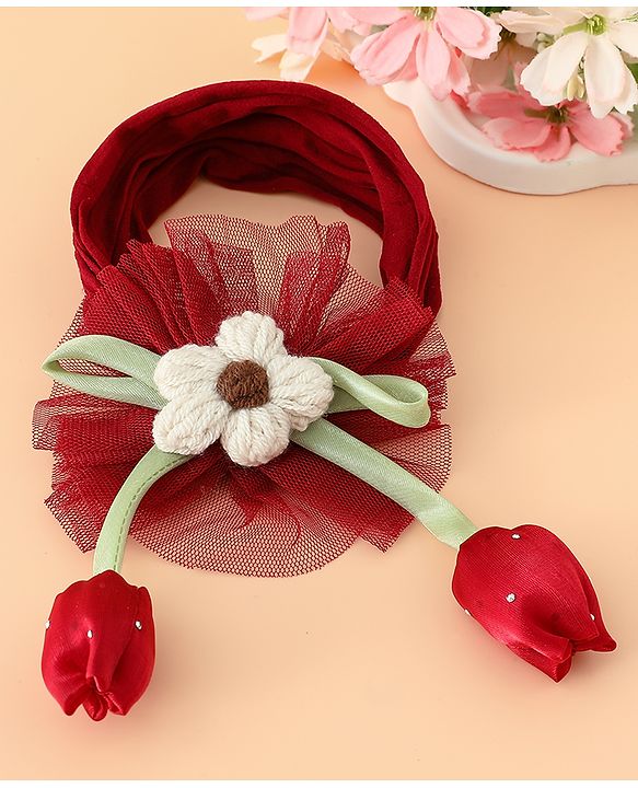 Babyhug Free Size Baby Headbands With Floral & Bow Applique - Light Brown
