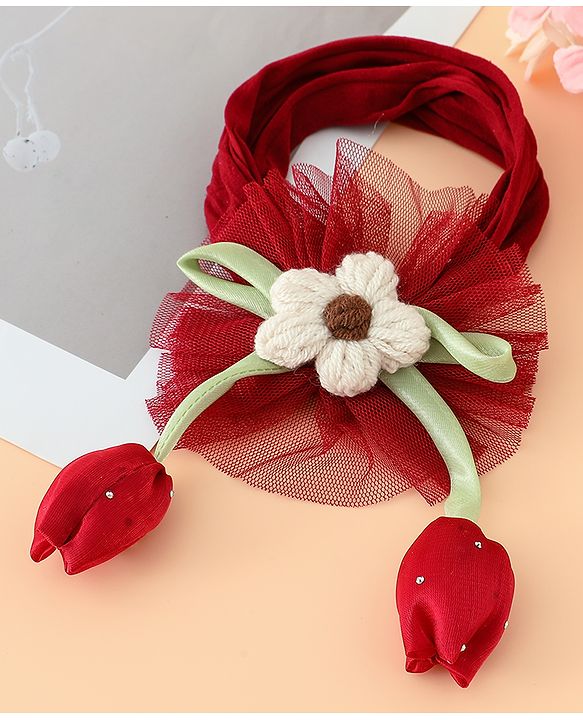Babyhug Free Size Baby Headbands With Floral & Bow Applique - Light Brown
