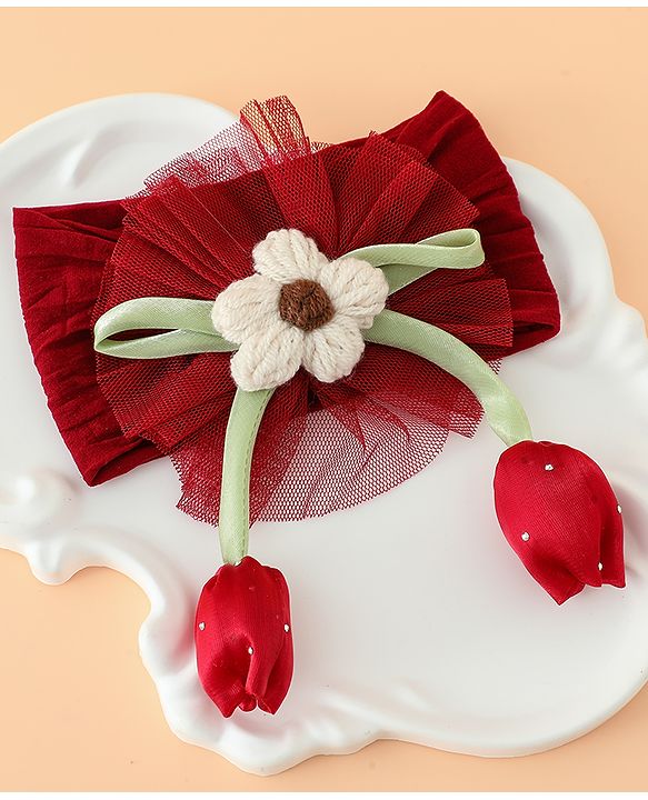Babyhug Free Size Baby Headbands With Floral & Bow Applique - Light Brown