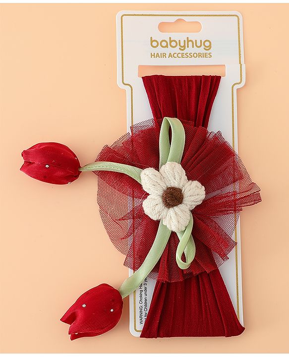Babyhug Free Size Baby Headbands With Floral & Bow Applique - Light Brown