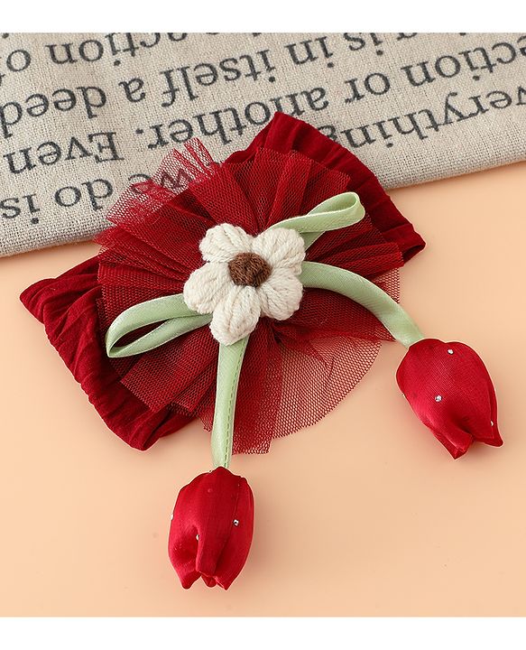 Babyhug Free Size Baby Headbands With Floral & Bow Applique - Light Brown