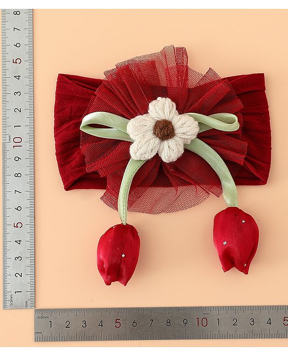 Babyhug Free Size Baby Headbands With Floral & Bow Applique - Light Brown