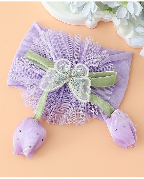 Babyhug Free Size Baby Headbands With Butterfly & Bow Applique - Purple