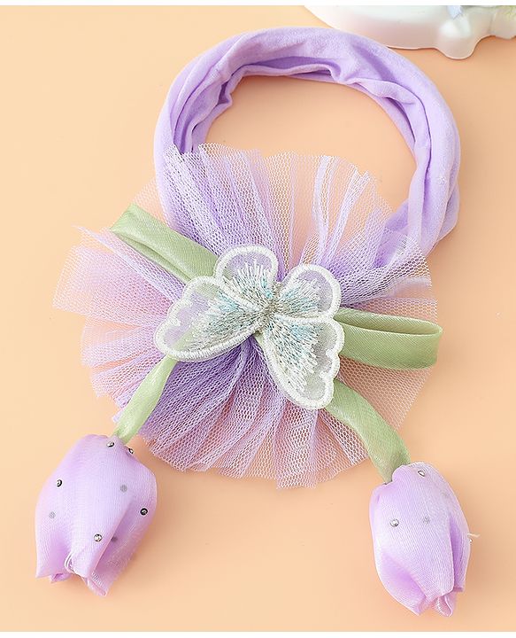 Babyhug Free Size Baby Headbands With Butterfly & Bow Applique - Purple