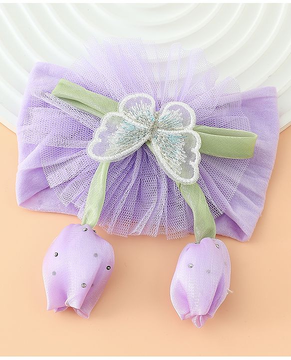 Babyhug Free Size Baby Headbands With Butterfly & Bow Applique - Purple