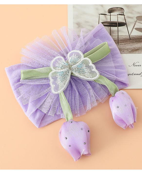 Babyhug Free Size Baby Headbands With Butterfly & Bow Applique - Purple