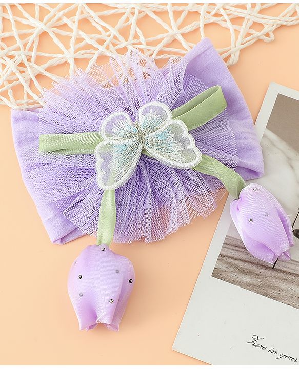 Babyhug Free Size Baby Headbands With Butterfly & Bow Applique - Purple
