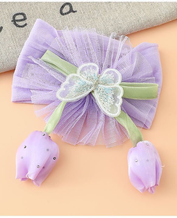 Babyhug Free Size Baby Headbands With Butterfly & Bow Applique - Purple