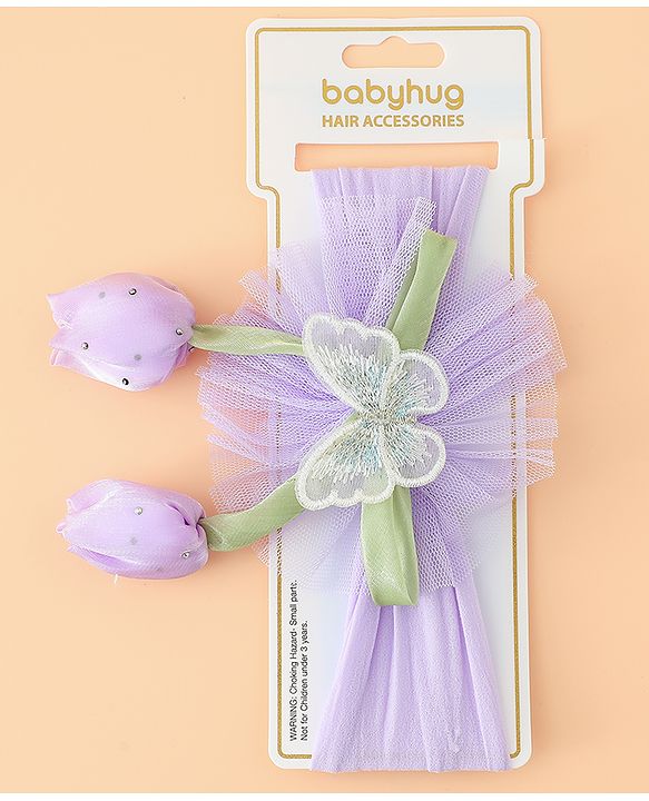 Babyhug Free Size Baby Headbands With Butterfly & Bow Applique - Purple
