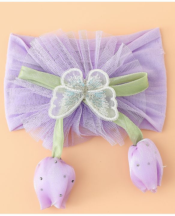 Babyhug Free Size Baby Headbands With Butterfly & Bow Applique - Purple