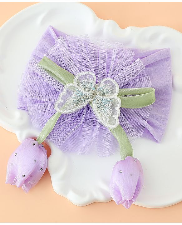 Babyhug Free Size Baby Headbands With Butterfly & Bow Applique - Purple