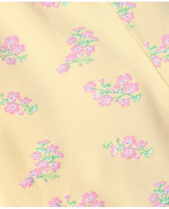 Babyhug Cotton Lycra Elastane Knit Full Length Solid & Floral Printed Leggings Pack Of 2 - Pink & Yellow