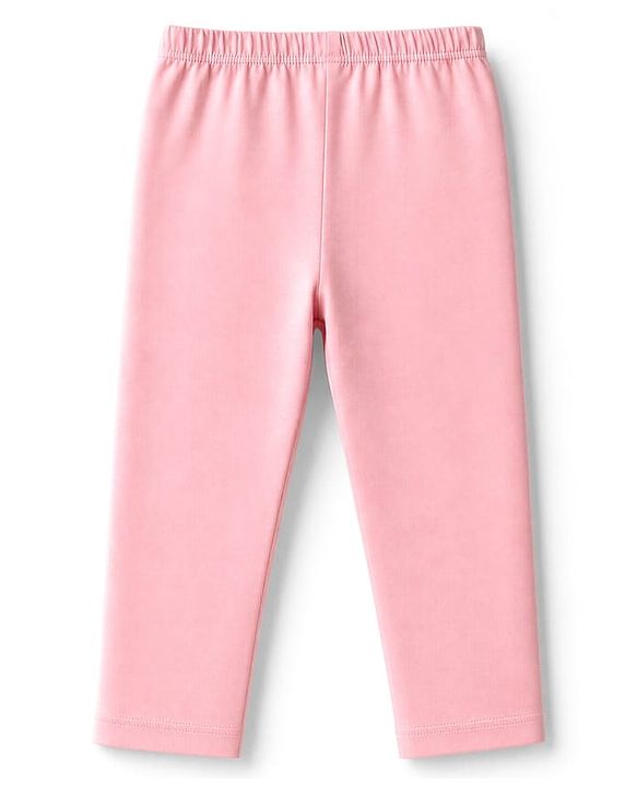 Babyhug Cotton Lycra Elastane Knit Full Length Solid & Floral Printed Leggings Pack Of 2 - Pink & Yellow