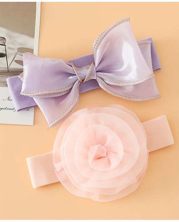 Babyhug Headbands Free Size With Bow & Floral Applique Pack Of 2 - Brown & Maroon