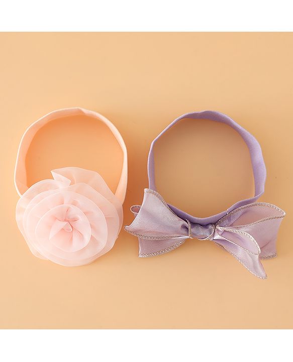 Babyhug Headbands Free Size With Bow & Floral Applique Pack Of 2 - Brown & Maroon