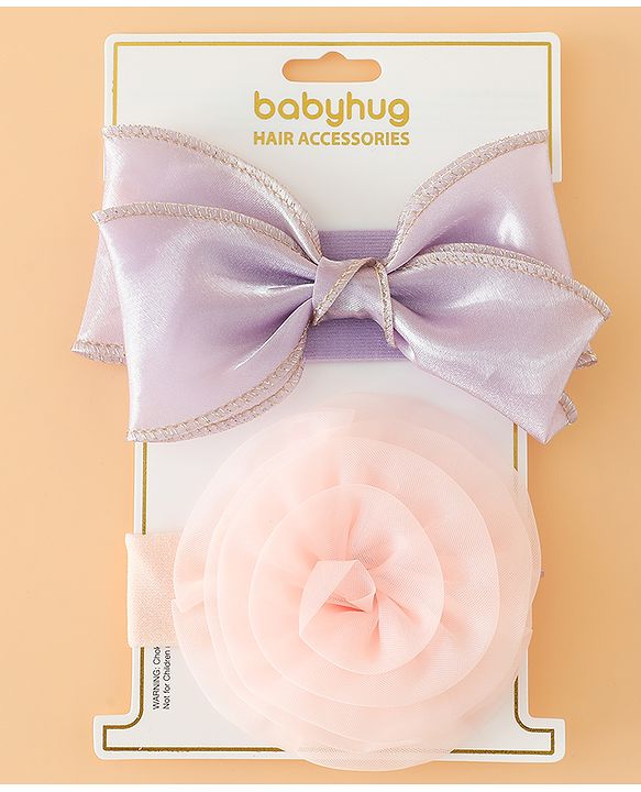 Babyhug Headbands Free Size With Bow & Floral Applique Pack Of 2 - Brown & Maroon