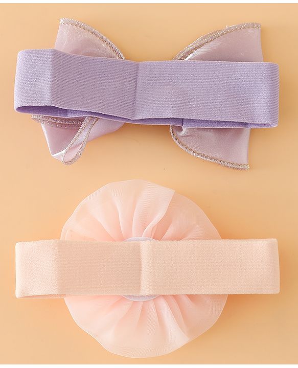 Babyhug Headbands Free Size With Bow & Floral Applique Pack Of 2 - Brown & Maroon