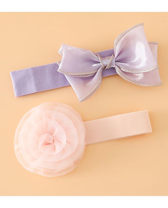 Babyhug Headbands Free Size With Bow & Floral Applique Pack Of 2 - Brown & Maroon