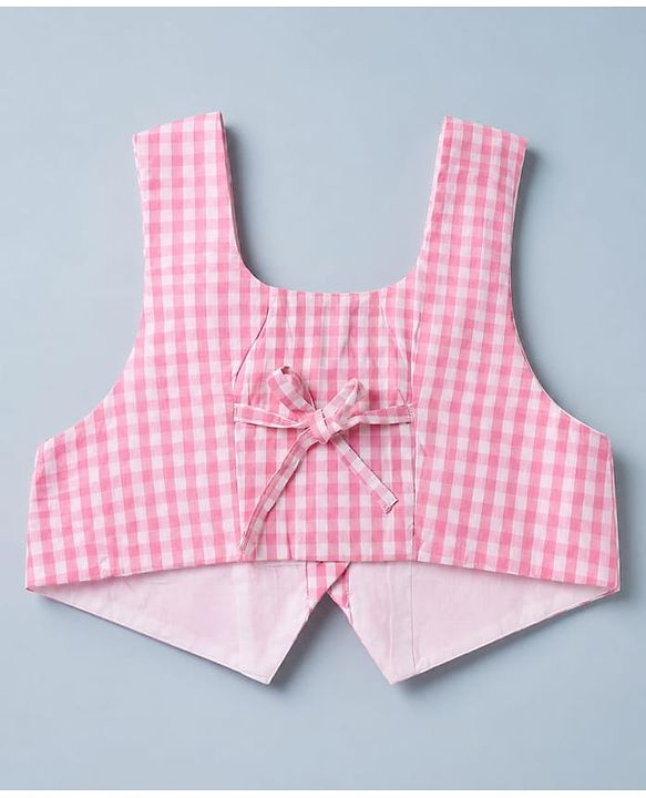 Pine Kids 100% Cotton Woven Full Sleeves Frock with Checked Jacket - White