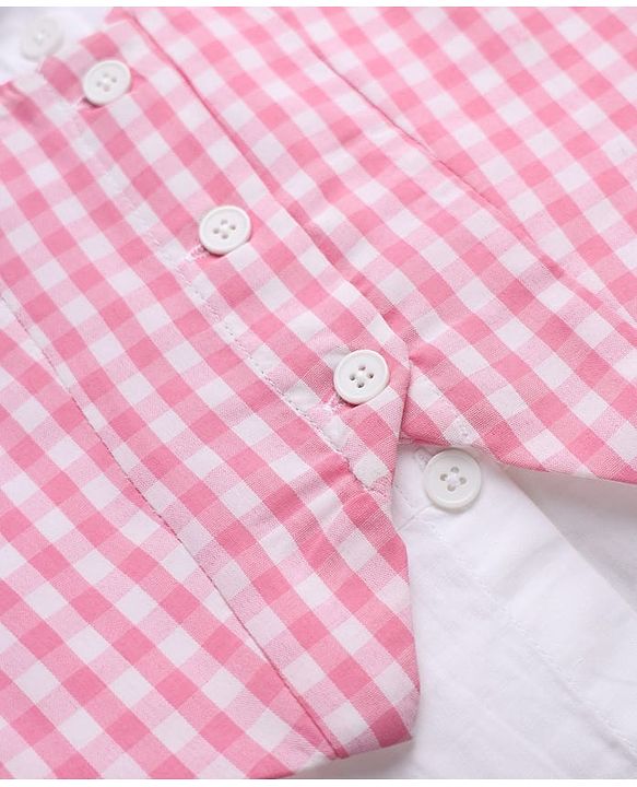 Pine Kids 100% Cotton Woven Full Sleeves Frock with Checked Jacket - White