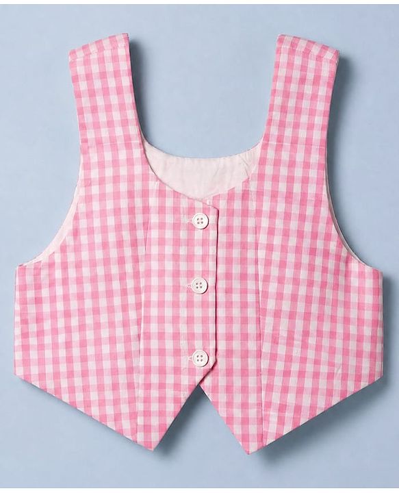 Pine Kids 100% Cotton Woven Full Sleeves Frock with Checked Jacket - White