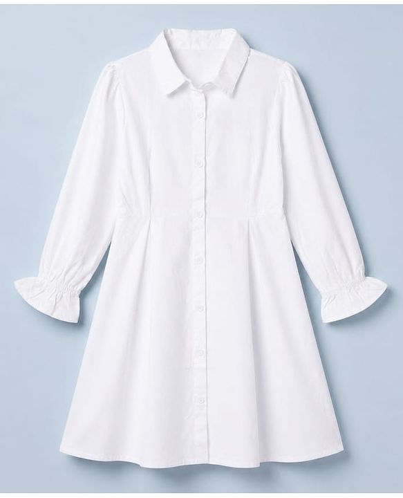 Pine Kids 100% Cotton Woven Full Sleeves Frock with Checked Jacket - White
