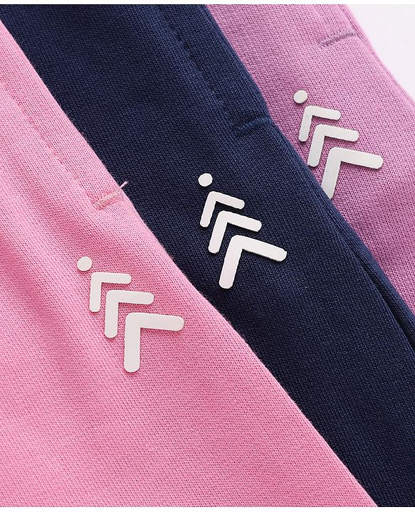 Pine Kids Knit Full Length Solid Lounge Pants Pack Of 3 - Pink Lilac & Navy Blue