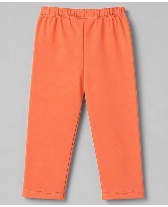 Babyhug Cotton Lycra Knit Full Length Floral & Text Printed Leggings Pack Of 2 - Orange & White