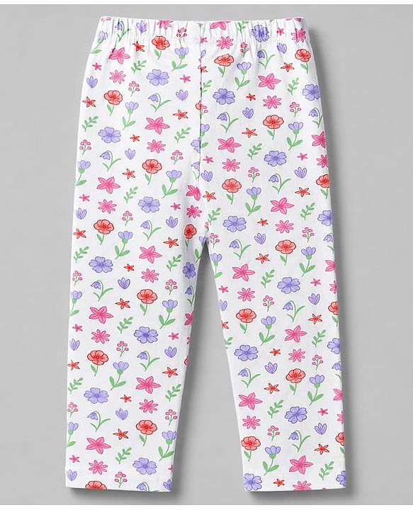 Babyhug Cotton Lycra Knit Full Length Floral & Text Printed Leggings Pack Of 2 - Orange & White