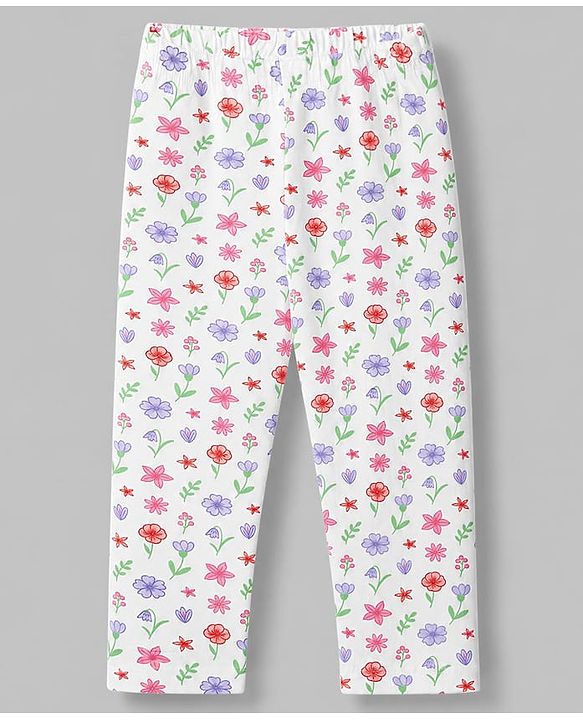 Babyhug Cotton Lycra Knit Full Length Floral & Text Printed Leggings Pack Of 2 - Orange & White