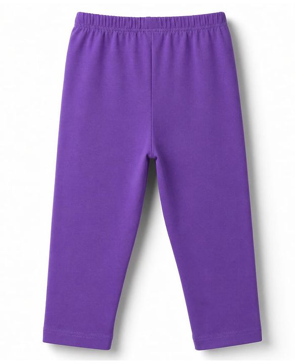 Babyhug Cotton Lycra Knit Full Length Leggings With Heart Print Pack of 2 - Pink & Purple