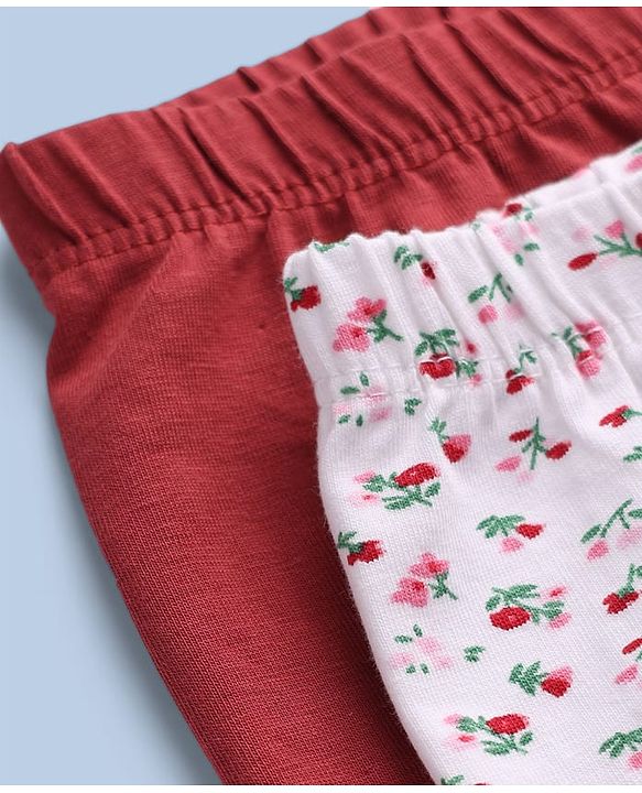 Babyhug Cotton Elastane Knit Full Length Leggings With Floral Print Pack of 2 in Pink White