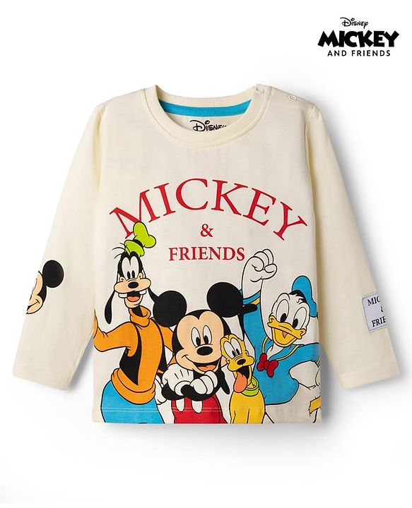 Babyhug Disney Cotton Knit Full Sleeves T-Shirt with MIckey Mouse & Friends Graphics - White