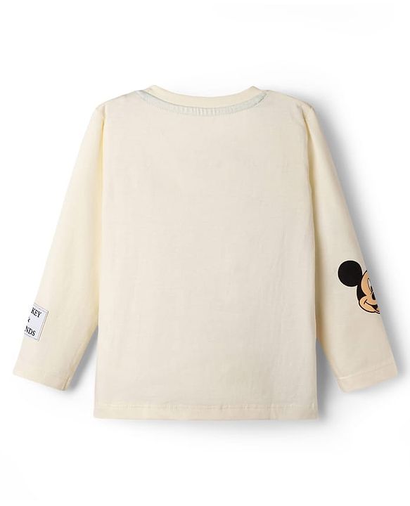 Babyhug Disney Cotton Knit Full Sleeves T-Shirt with MIckey Mouse & Friends Graphics - White
