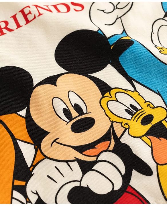 Babyhug Disney Cotton Knit Full Sleeves T-Shirt with MIckey Mouse & Friends Graphics - White