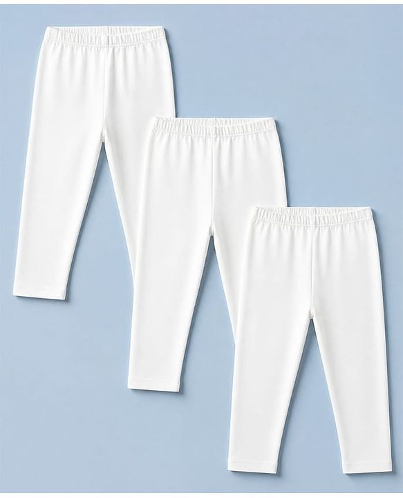 Babyhug Cotton Elastane Knit Full Length Solid Lycra Leggings Pack of 3 - White