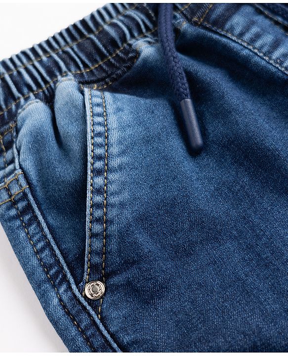 Babyhug Full Length Denim Joggers With Cargo Pockets - Blue