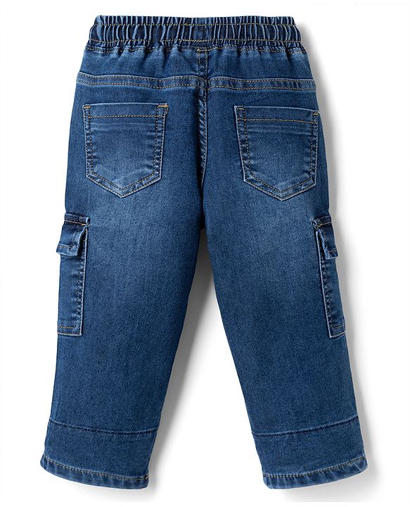Babyhug Full Length Washed Regular Fit Denim Jeans With Cargo Pockets - Blue