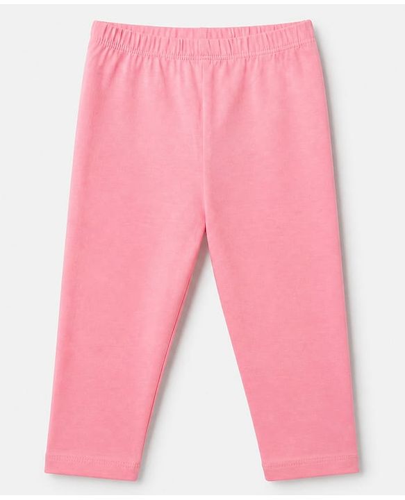 Babyhug Cotton Lycra Elastane Knit Slim Fit Full Length Solid Leggings Pack of 3 - Light Green, Pink & Cream