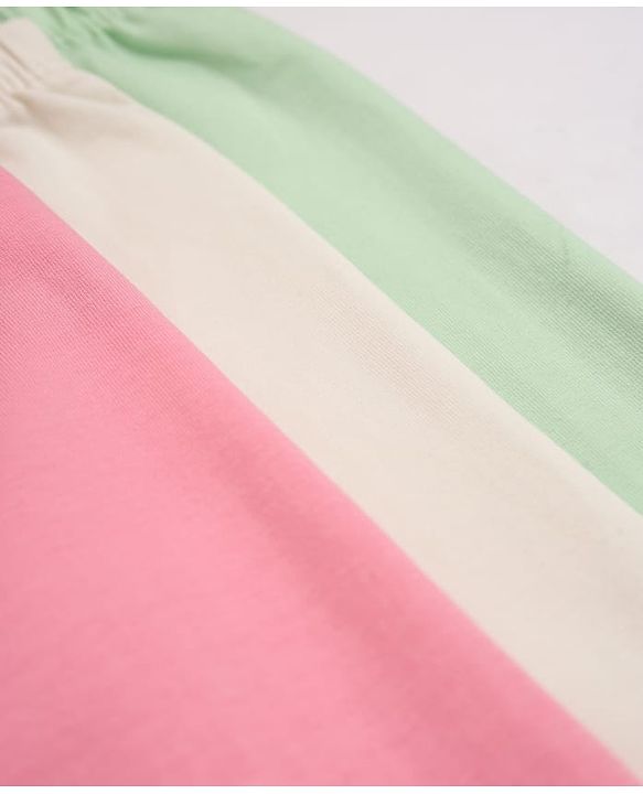 Babyhug Cotton Lycra Elastane Knit Slim Fit Full Length Solid Leggings Pack of 3 - Light Green, Pink & Cream