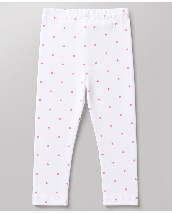 Babyhug Cotton Lycra Knit Full Length Floral & Polka Dots Printed Leggings Pack of 3 - Navy Blue Dark Pink & White