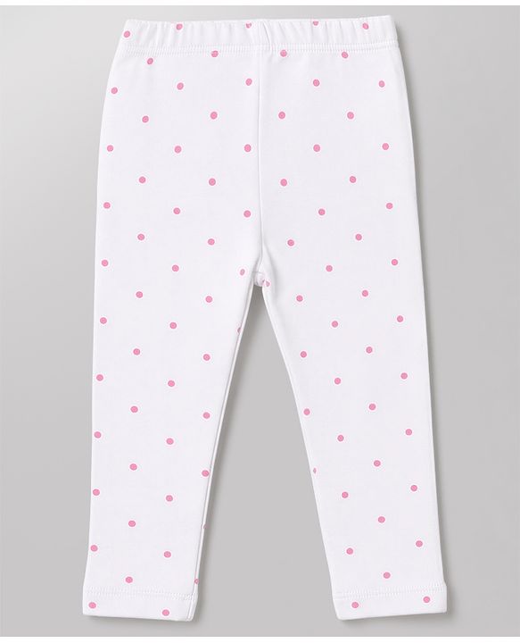 Babyhug Cotton Lycra Knit Full Length Floral & Polka Dots Printed Leggings Pack of 3 - Navy Blue Dark Pink & White