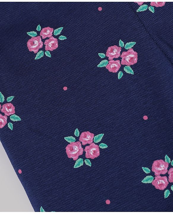 Babyhug Cotton Lycra Knit Full Length Floral & Polka Dots Printed Leggings Pack of 3 - Navy Blue Dark Pink & White