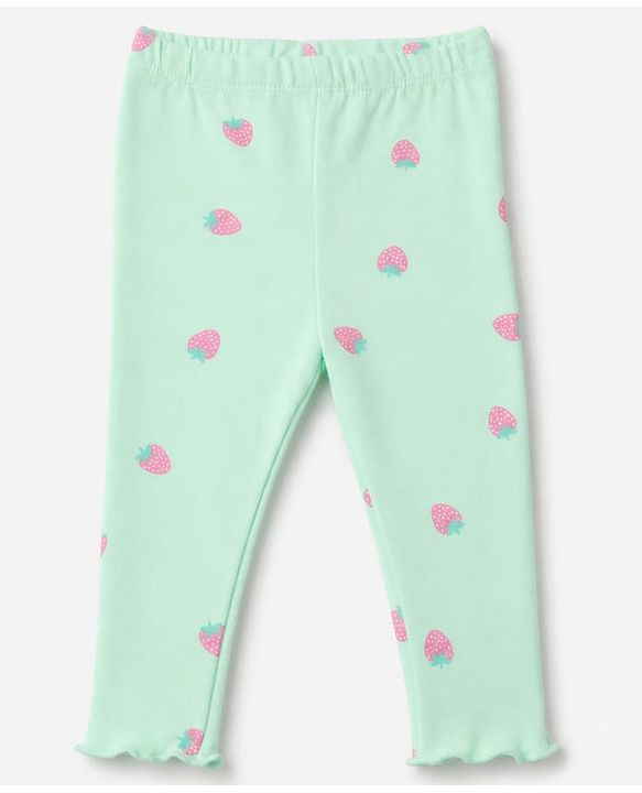 Babyhug Cotton Lycra Knit Full Length Leggings With Fruits Print - Pink, Orange & Green