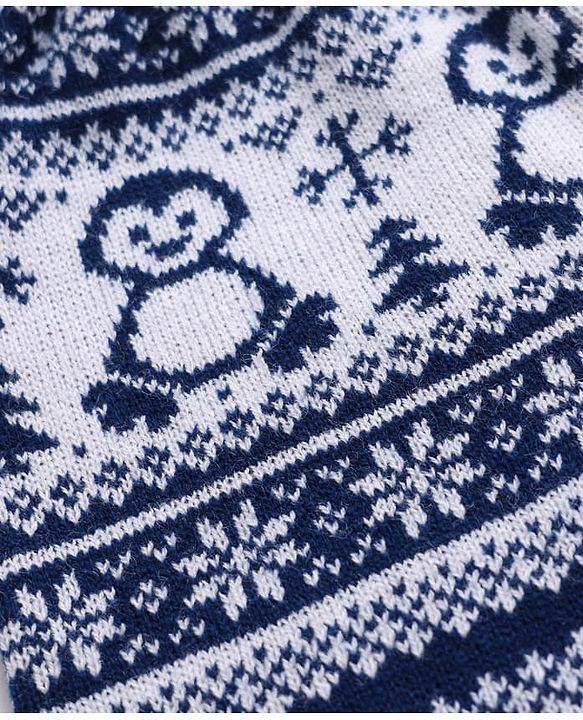 Babyhug Sweater Knit Full Length Woollen Pant With Floral Design - Navy Blue